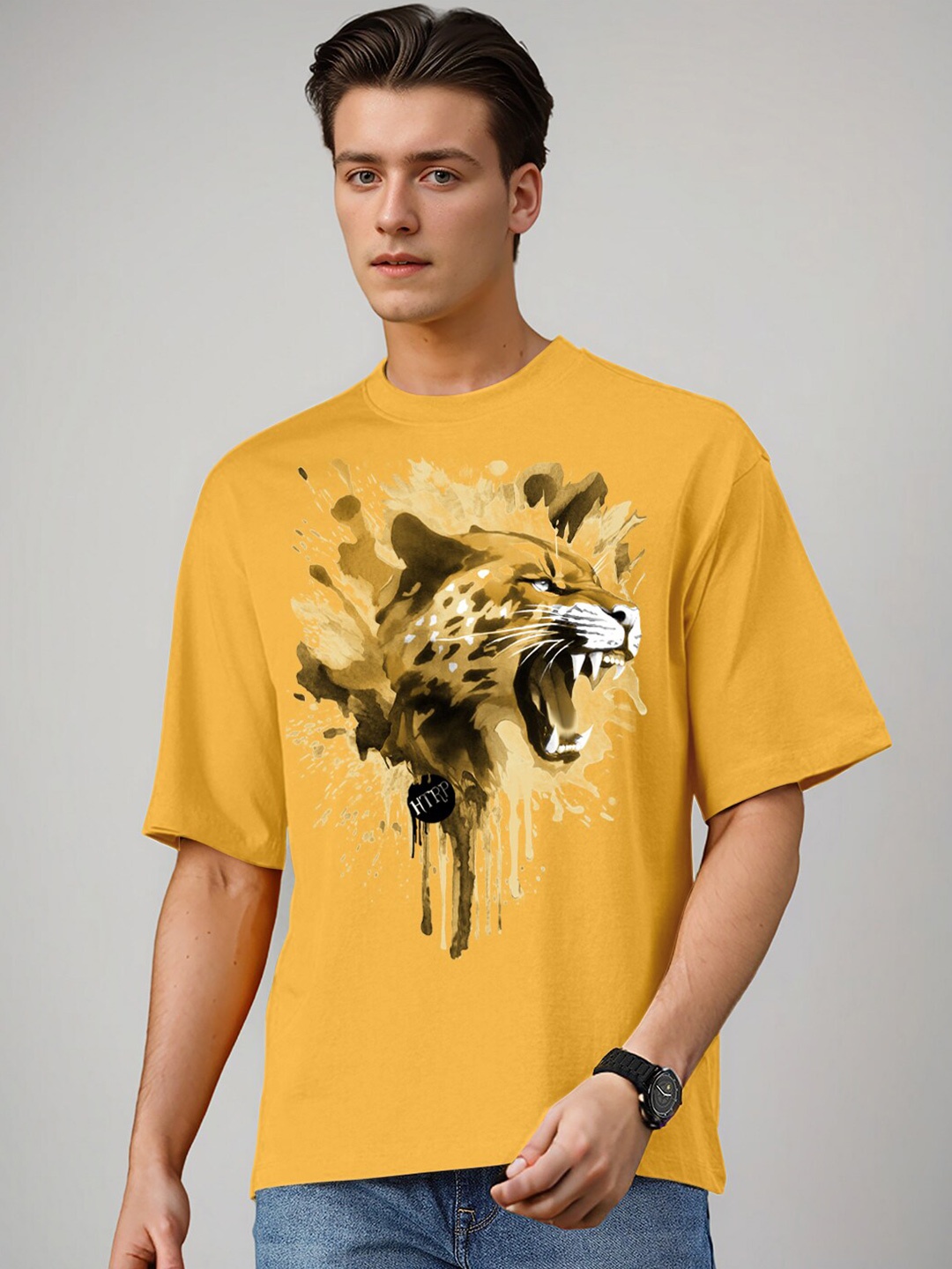 

Huetrap Graphic Printed Relaxed Fit Cotton T-shirt, Yellow