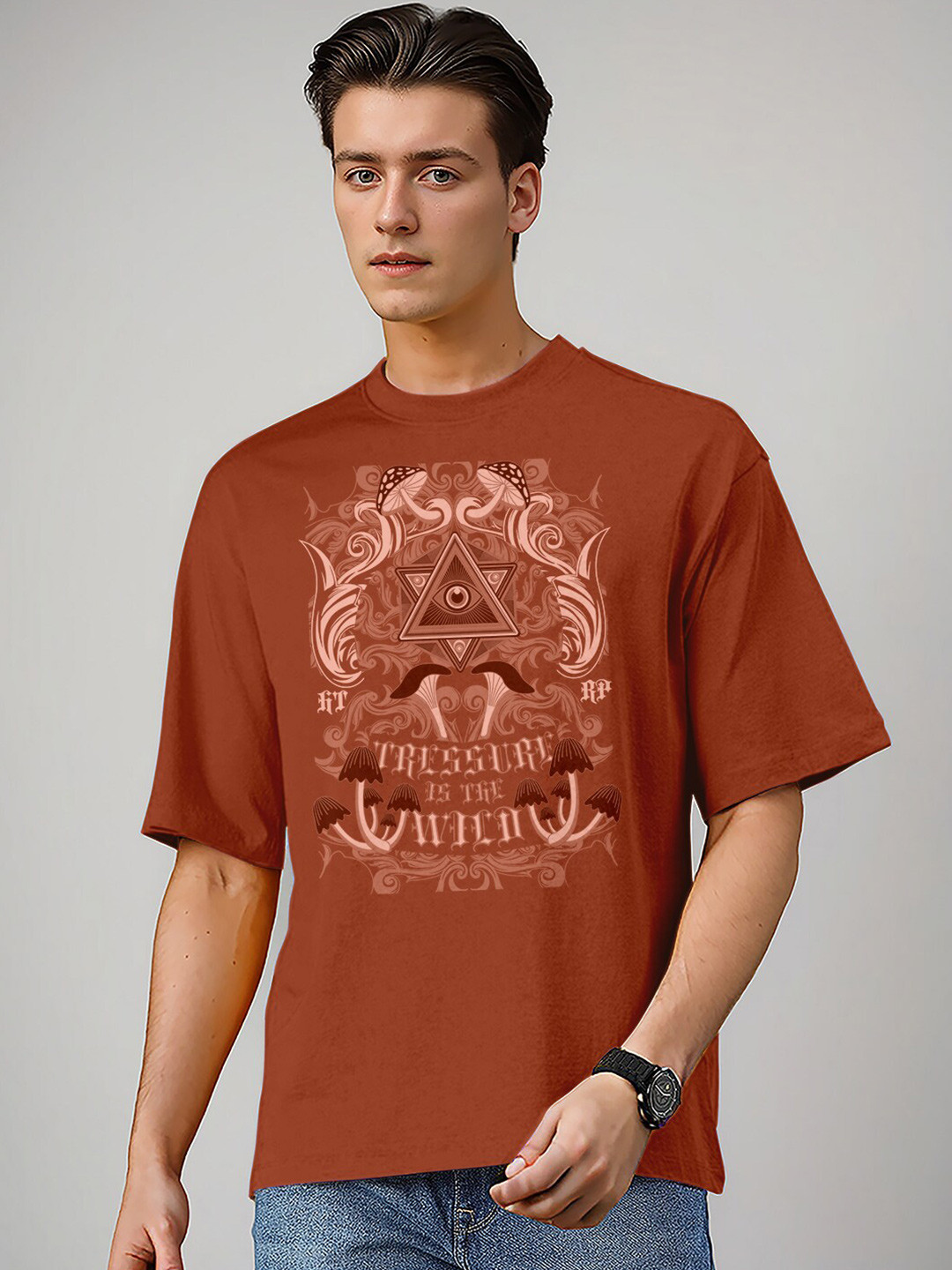 

Huetrap Graphic Printed Relaxed Fit Cotton T-shirt, Orange