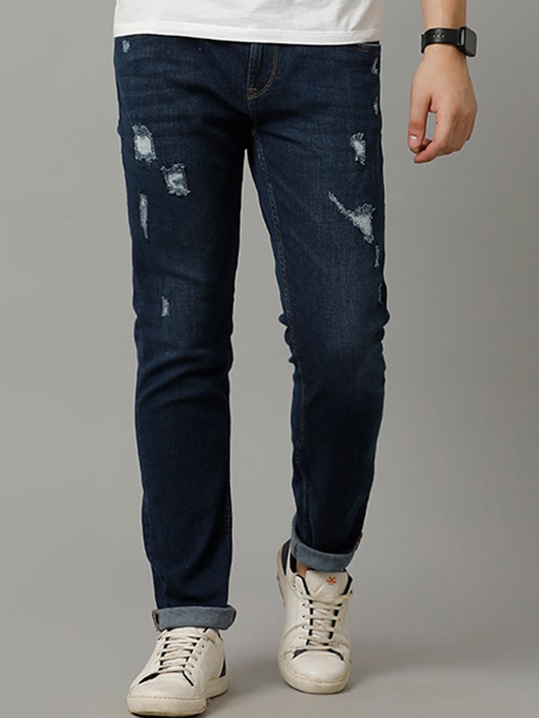 

Voi Jeans Men Mid-Rise Comfort Skinny Fit Heavy Fade Stretchable Jeans, Blue