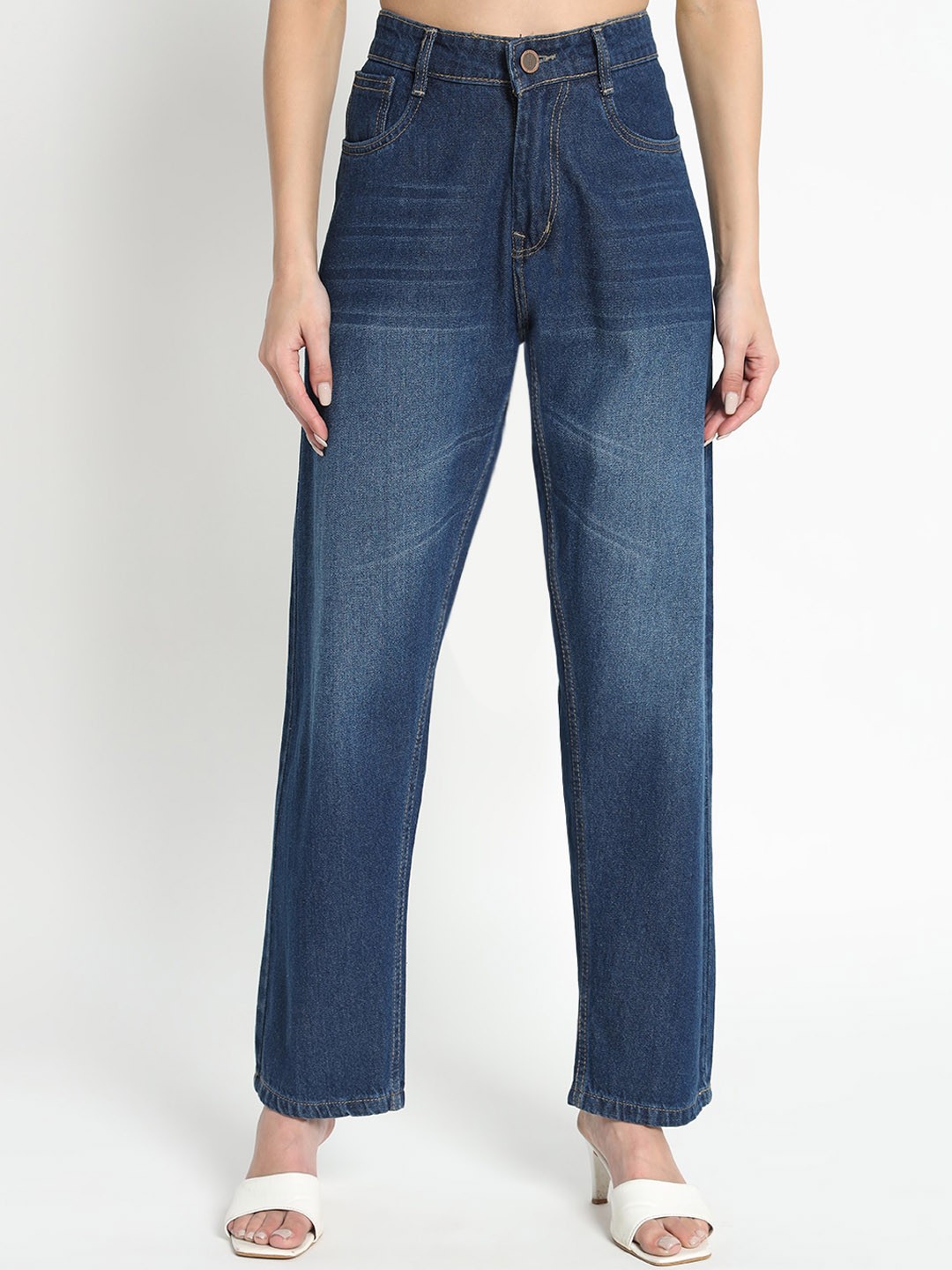 

BAESD Women Jean Straight Fit High-Rise Clean Look Cotton Light Fade Jeans, Blue