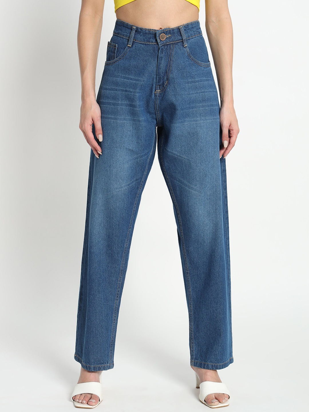 

BAESD Women Jean Straight Fit High-Rise Light Fade Clean Look Cotton Jeans, Blue