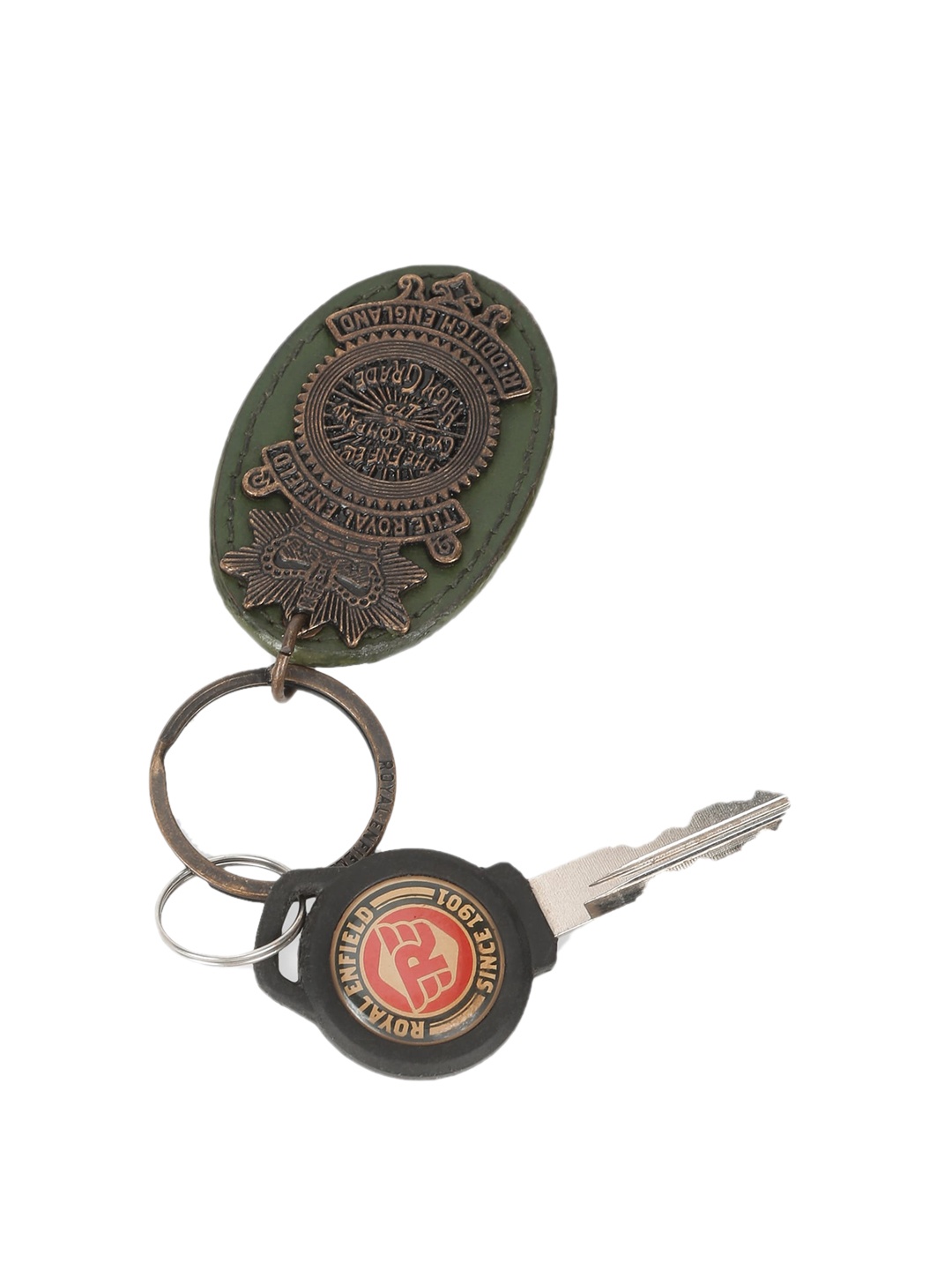 

Royal Enfield Textured Metal Key Chain, Olive