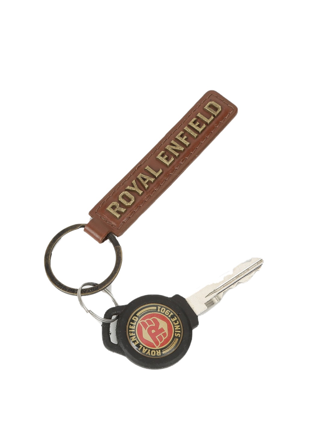 

Royal Enfield Textured Metal Key Chain, Tan
