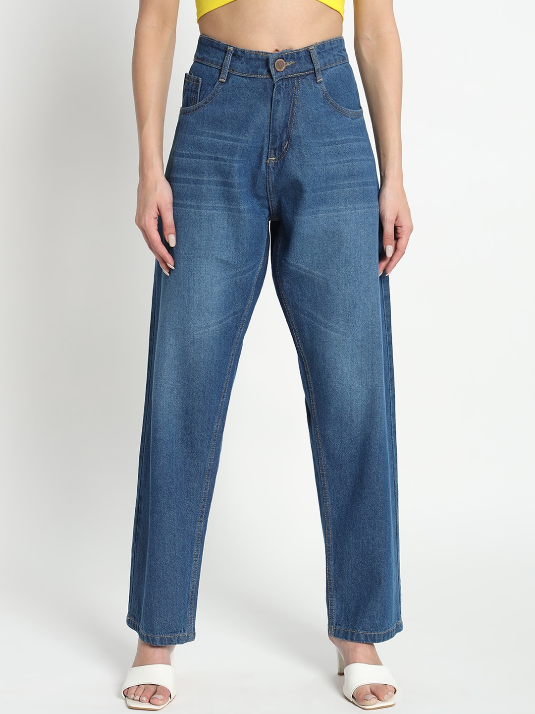 

BAESD Women Jean Straight Fit High-Rise Light Fade Clean Look Jeans, Blue