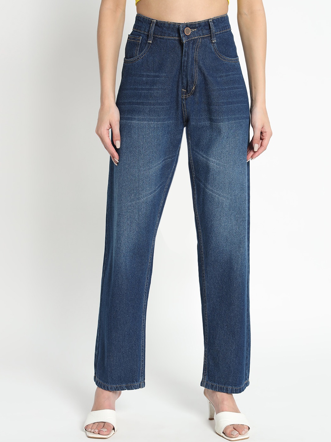 

BAESD Women Jean Straight Fit High-Rise Clean Look Light Fade Cotton Jeans, Blue
