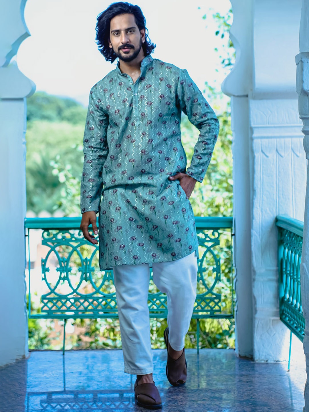 

Be Desi Ethnic Motifs Embroidered Regular Thread Work Kurta WithPyjamas, Green