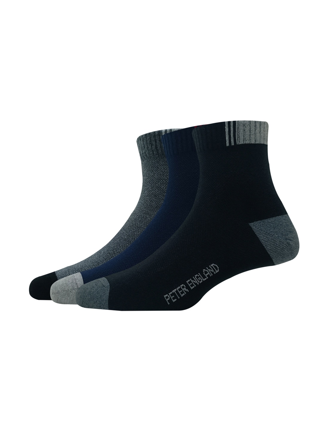 

Peter England Men Pack Of 3 Patterned Cotton Above Ankle-Length Socks, Black