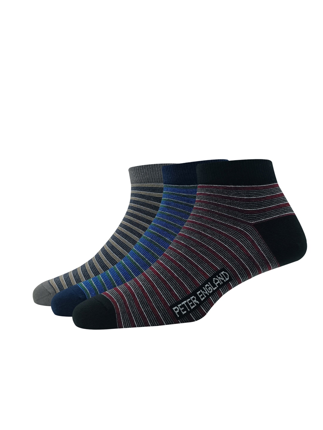 

Peter England Men Pack Of 3 Patterned Ankle Length Socks, Grey