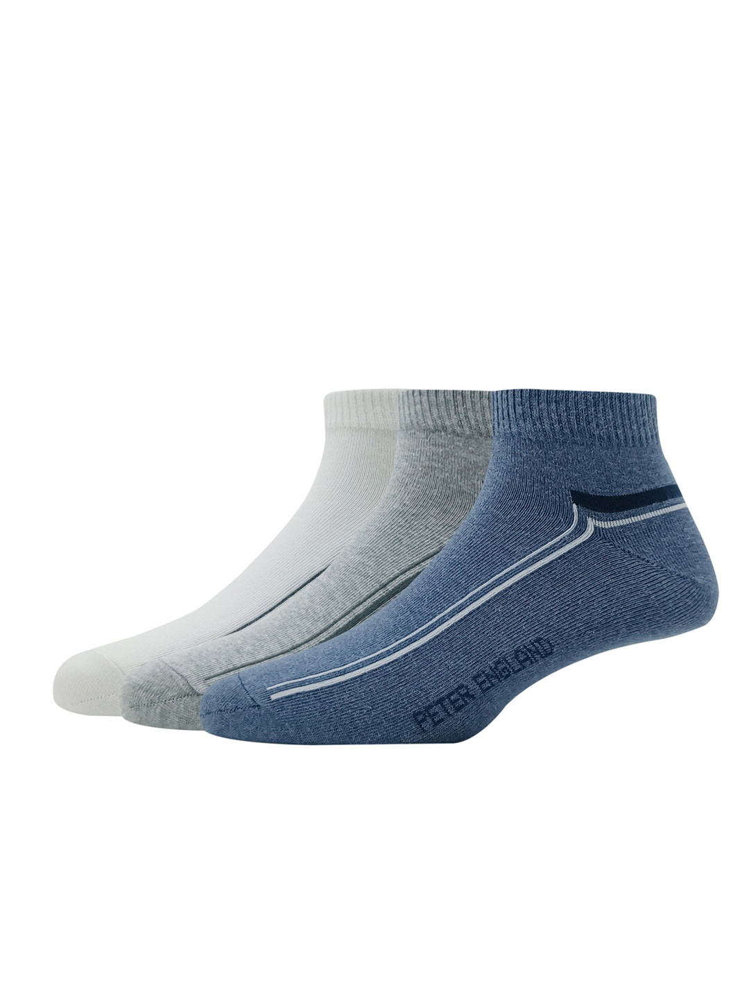 

Peter England Men Pack of 3 Striped Cotton Ankle-Length Socks, White
