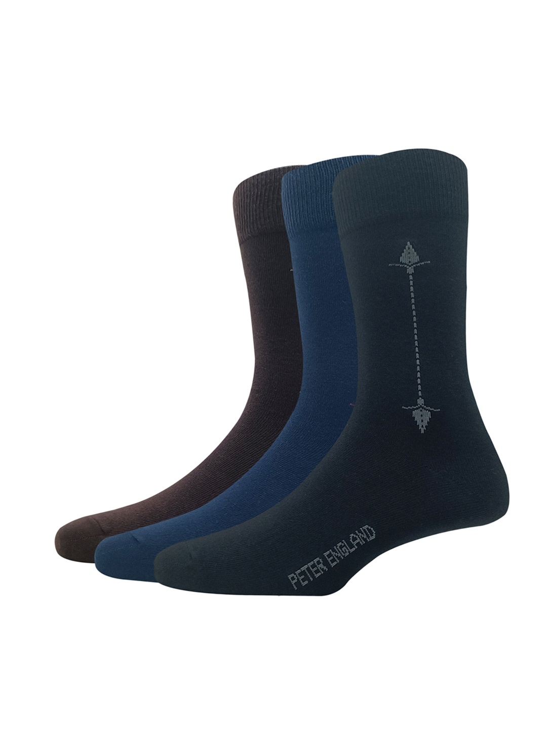 

Peter England Men Pack Of 3 Patterned Calf Length Socks, Black