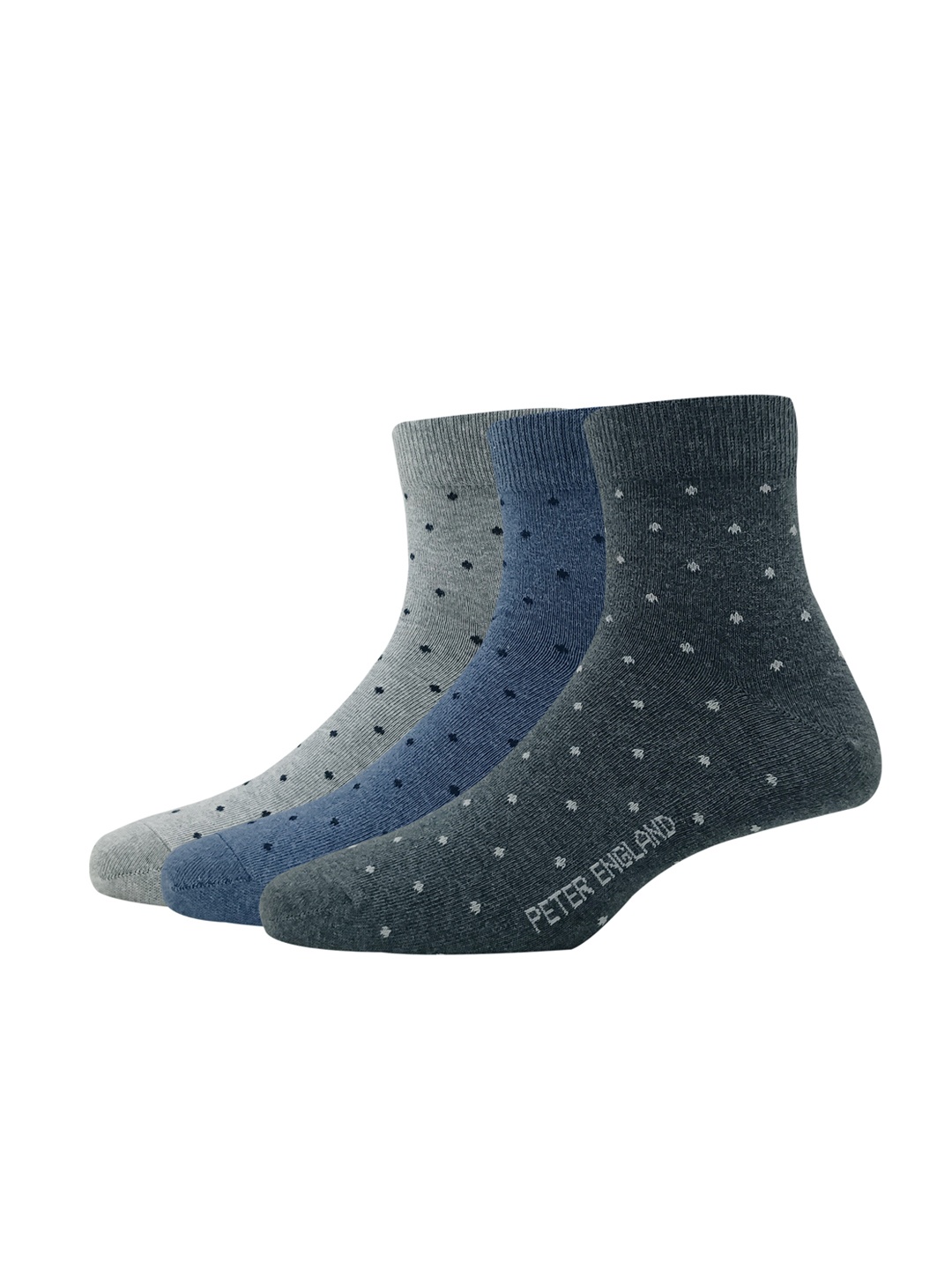 

Peter England Men Pack Of 3 Patterned Cotton Above Ankle-Length Socks, Grey melange