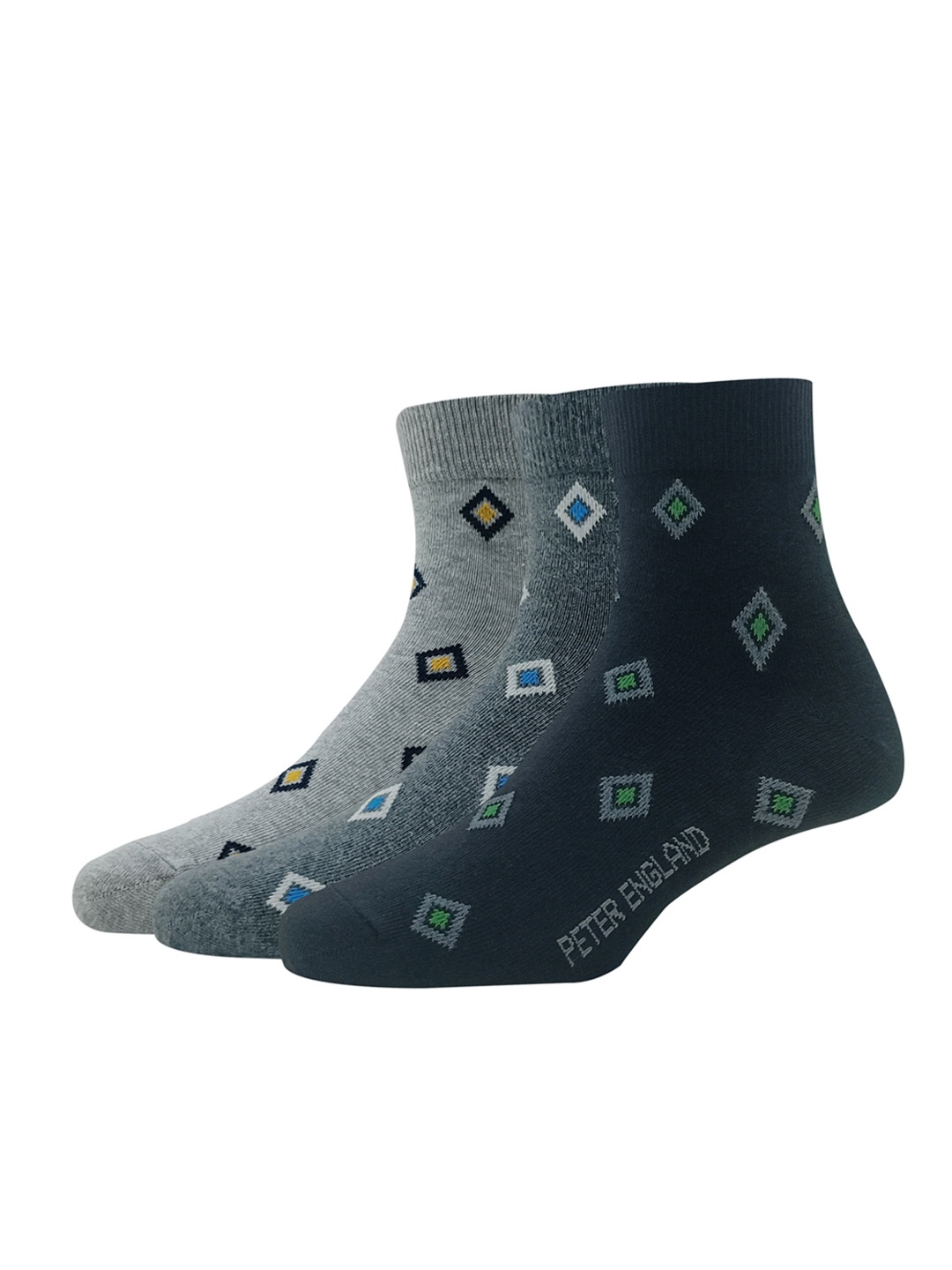 

Peter England Men Pack Of 3 Patterned Cotton Above Ankle-Length Socks, Grey melange