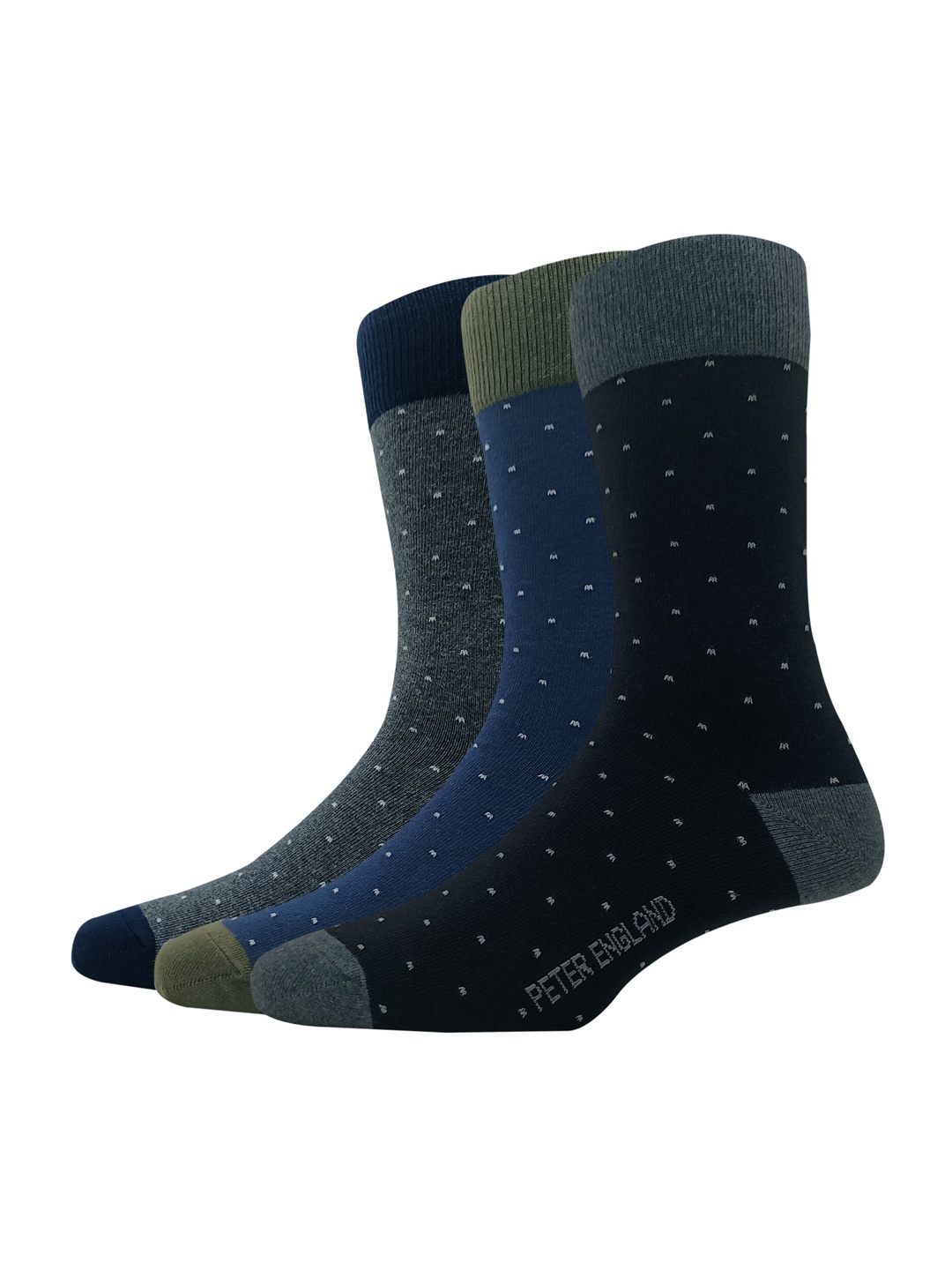 

Peter England Men Pack Of 3 Patterned Calf Length Socks, Black