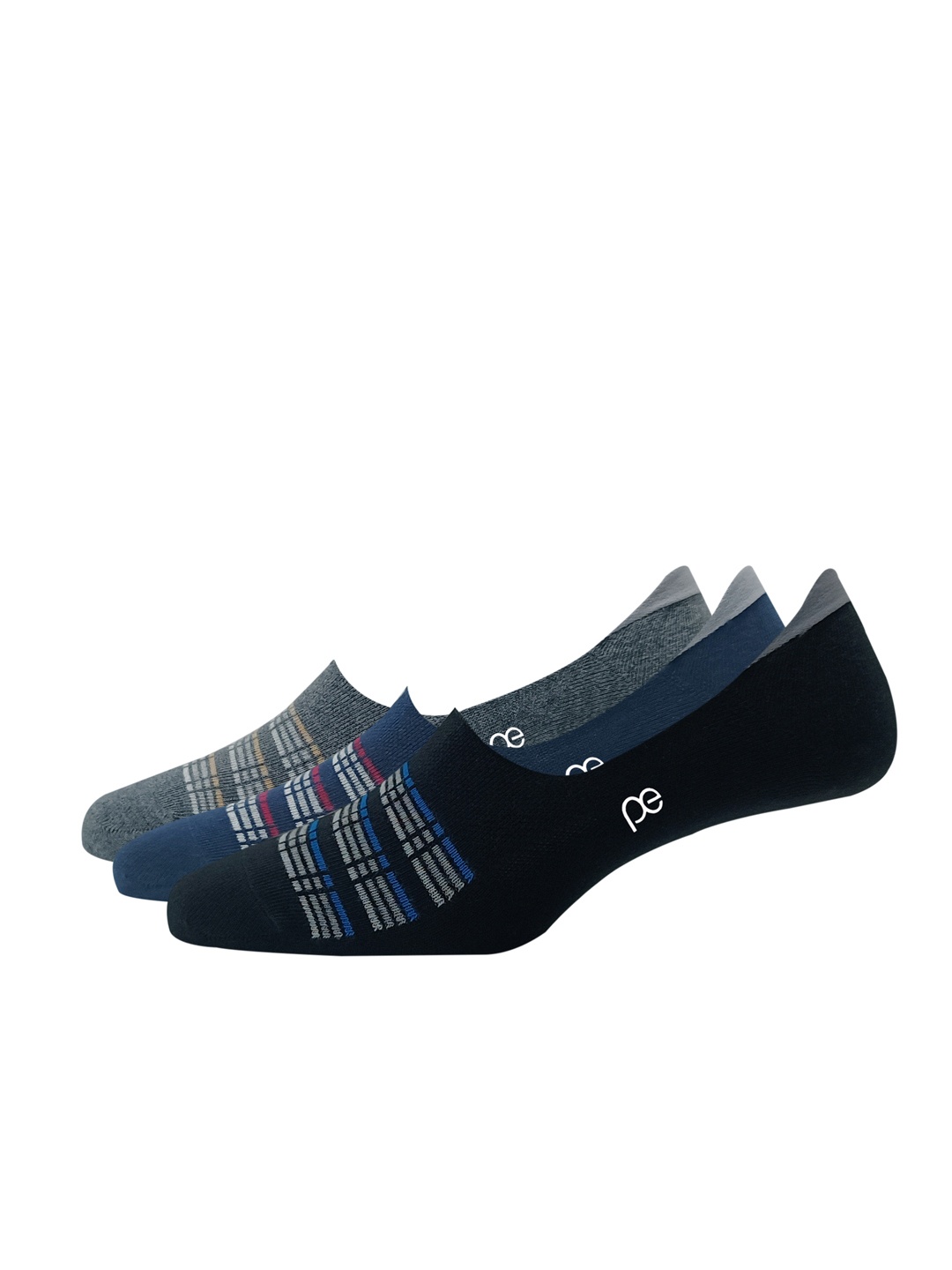 

Peter England Men Pack of 3 Striped Cotton Shoe Liner Socks, Black