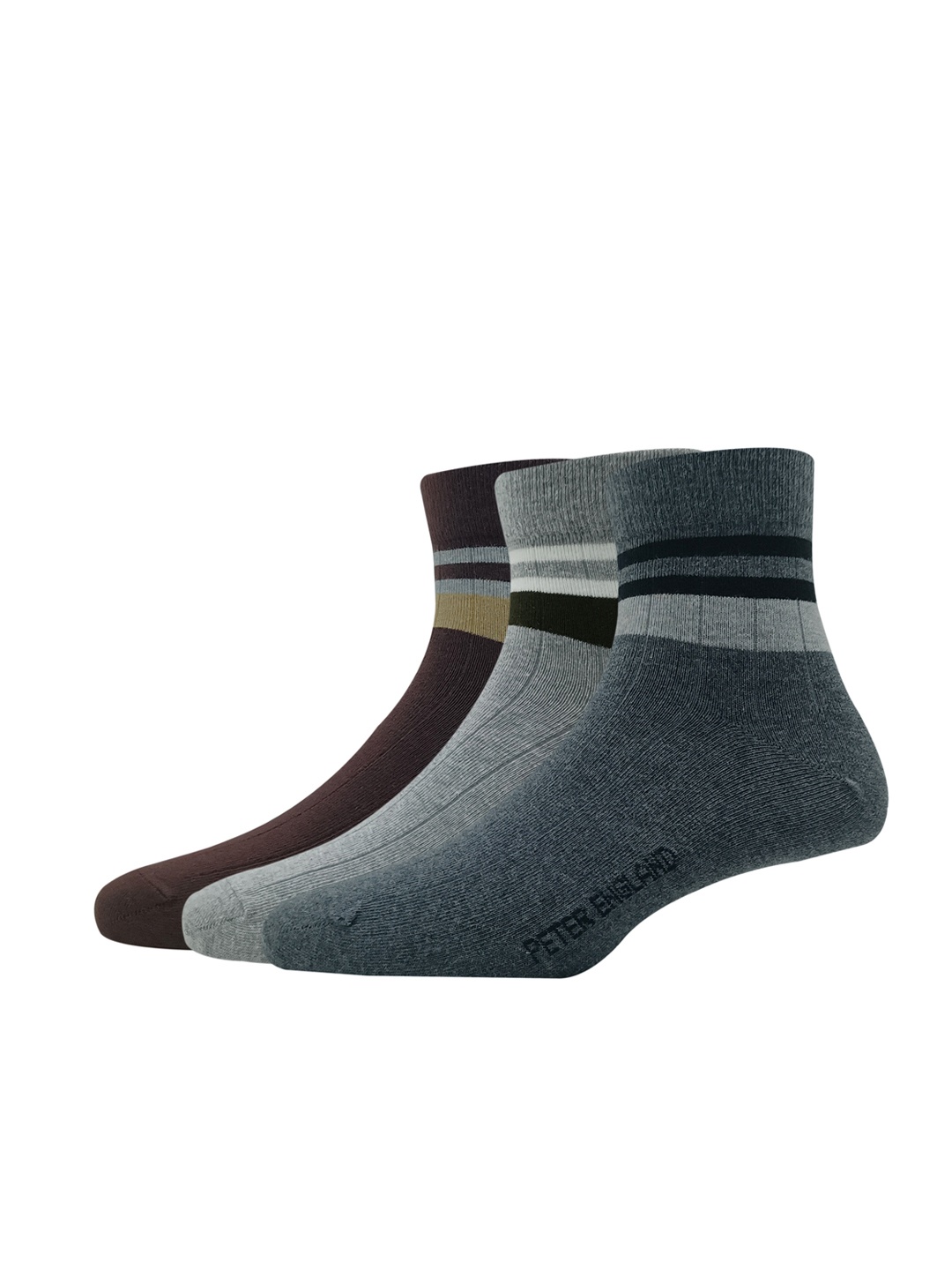 

Peter England Men Pack Of 3 Patterned Above Ankle Length Socks, Grey