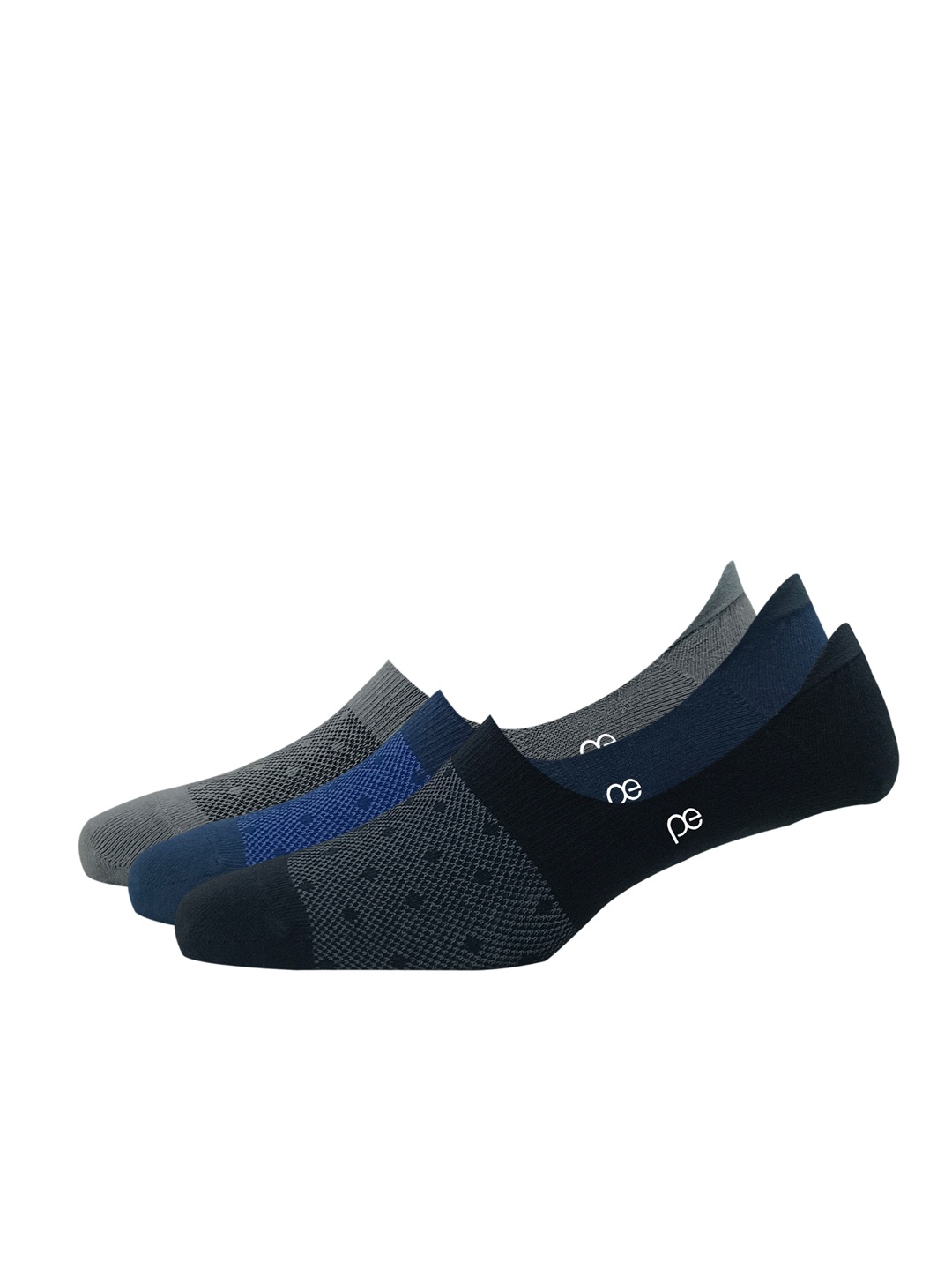 

Peter England Men Pack Of 3 Patterned Cotton Shoe Liners Socks, Grey