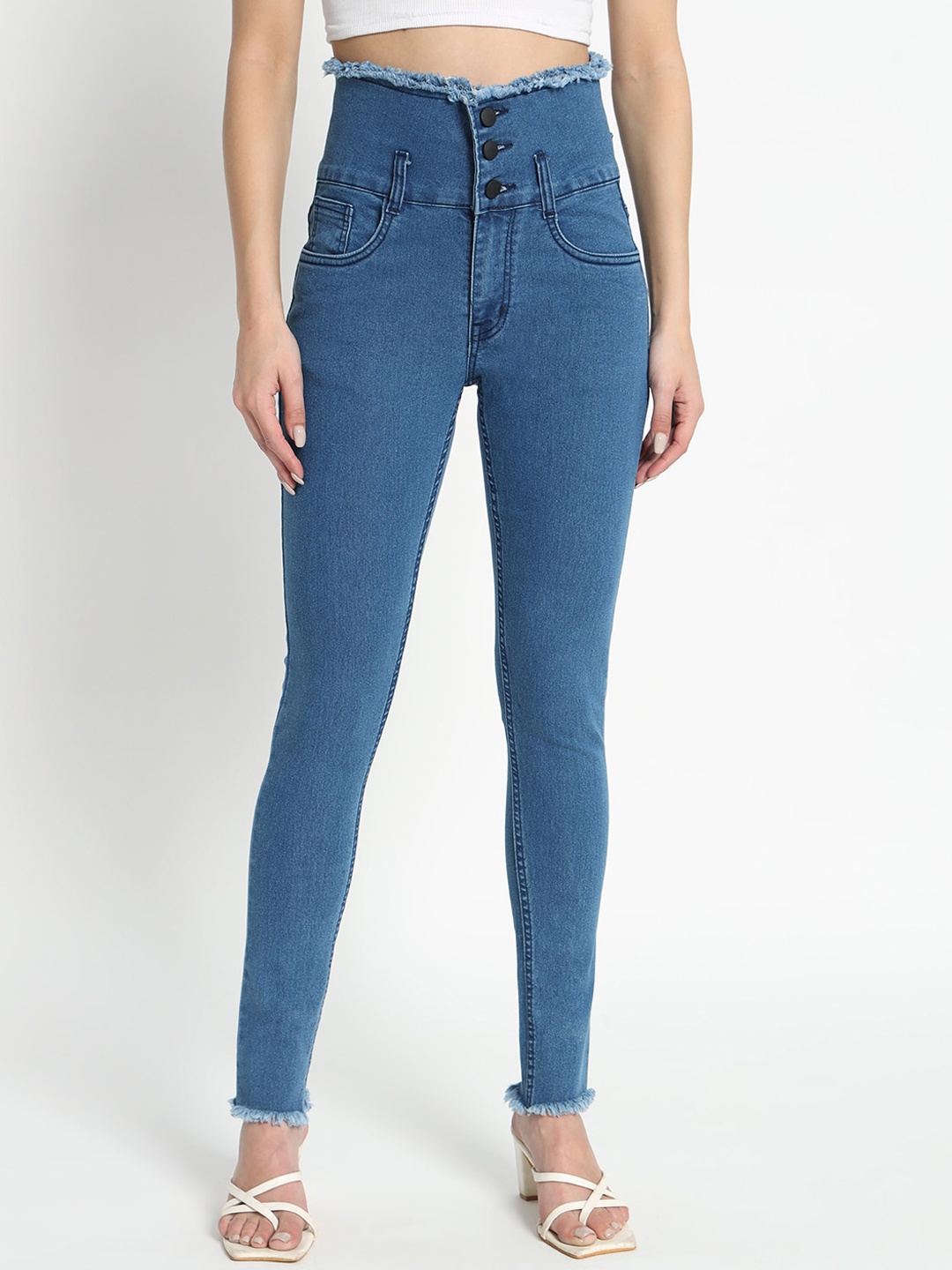 

AngelFab Women Jean Clean Look Skinny Fit High-Rise Cotton Jeans, Blue
