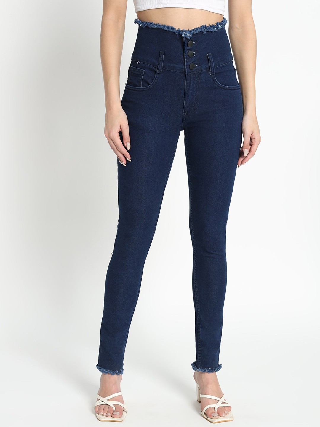 

AngelFab Women Jean Clean Look Skinny Fit High-Rise Cotton Jeans, Blue