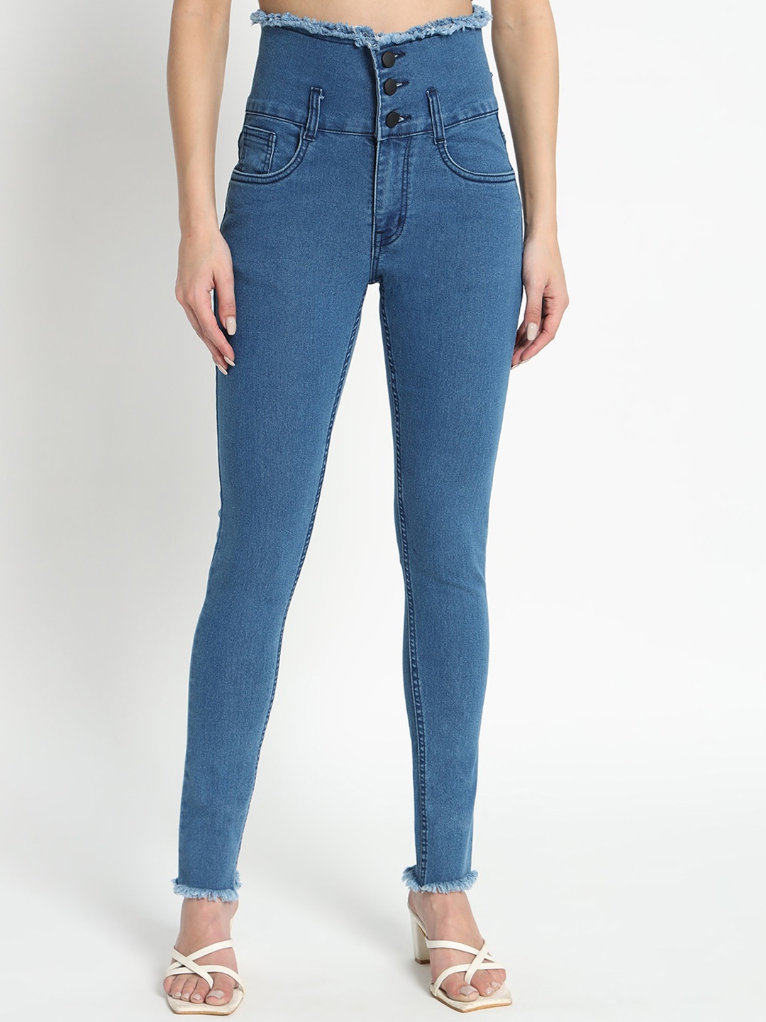 

AngelFab Women Jean Skinny Fit Clean Look High-Rise Cotton Jeans, Blue