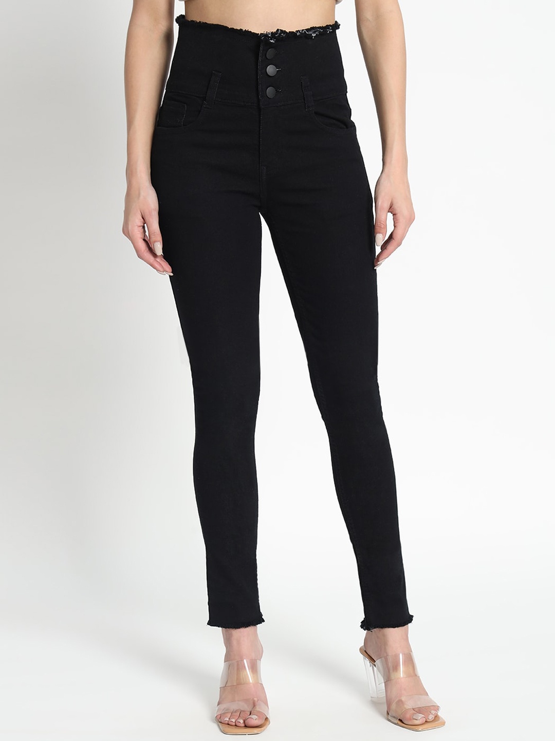 

AngelFab Women Jean Skinny Fit High-Rise Cotton Jeans, Black