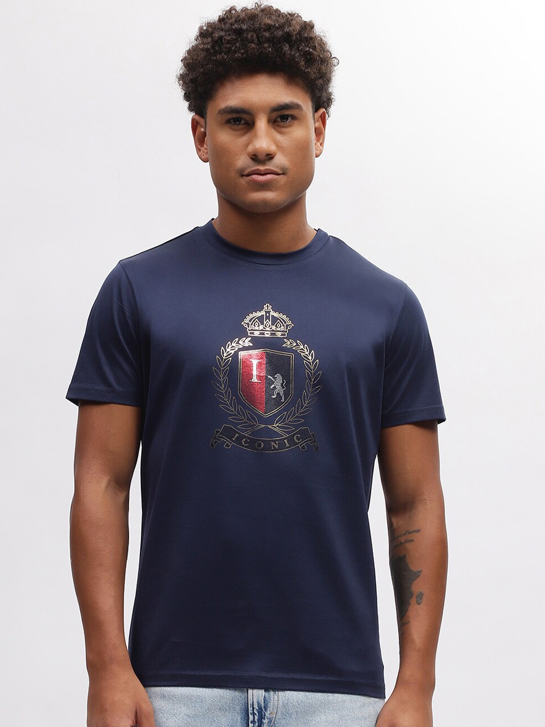 

Iconic Printed Round Neck Short Sleeves Regular Fit T-shirt, Navy blue