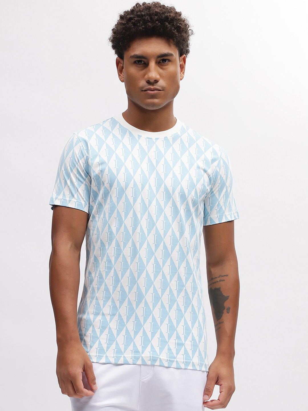 

Iconic Printed Round Neck Short Sleeves Cotton Regular Fit T-shirt, Blue