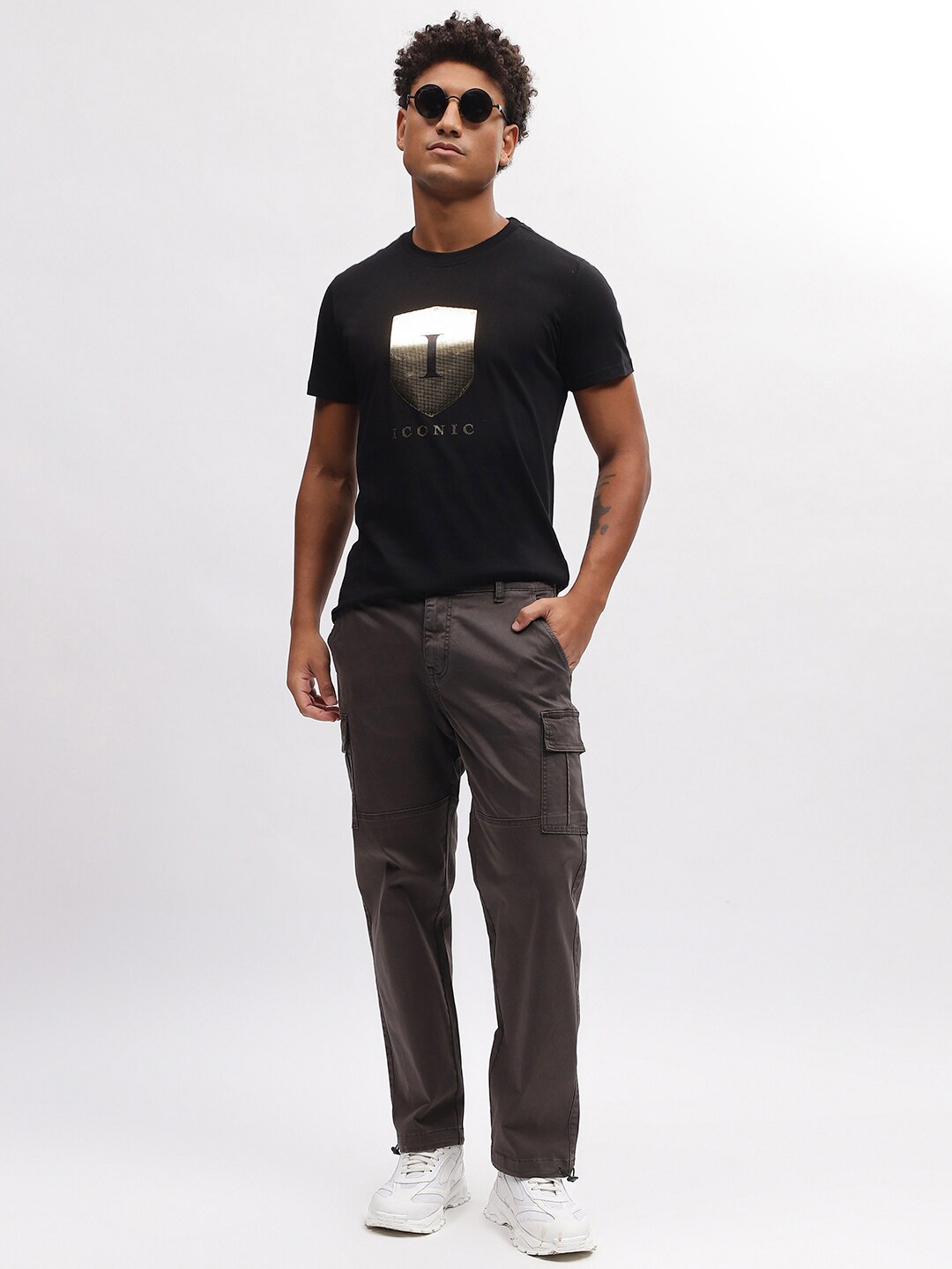 

Iconic Printed Round Neck Short Sleeves Cotton Regular Fit T-shirt, Black