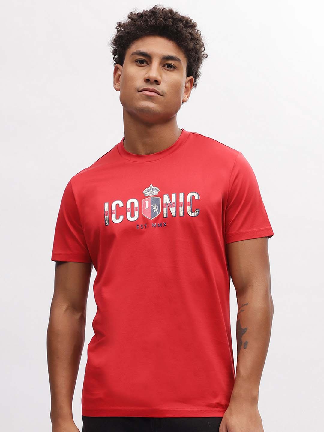 

Iconic Printed Round Neck Short Sleeves Cotton Regular Fit T-shirt, Red