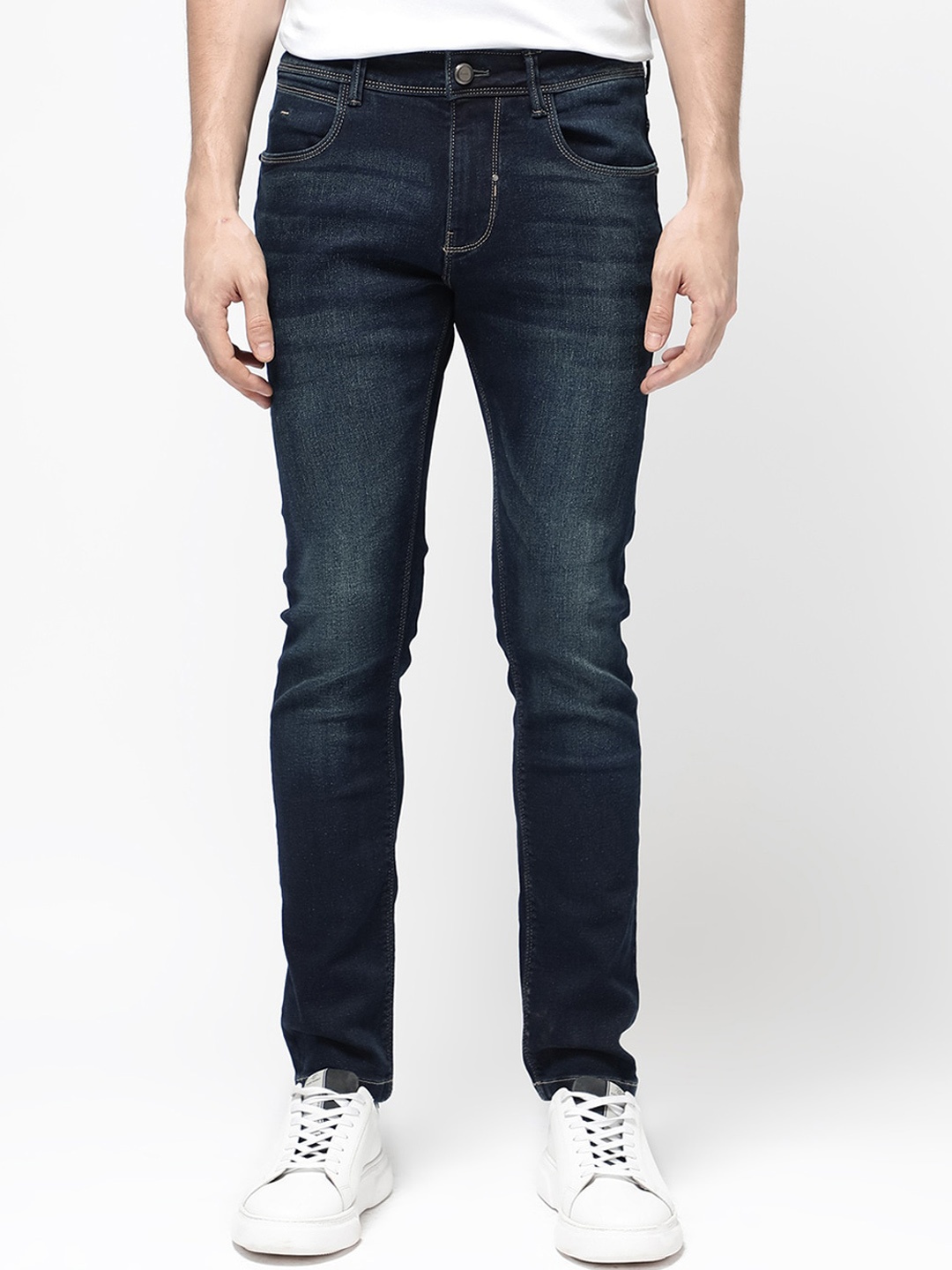 

RARE RABBIT Men Jena Dark Wash Slim Fits Stretchable Jeans, Blue
