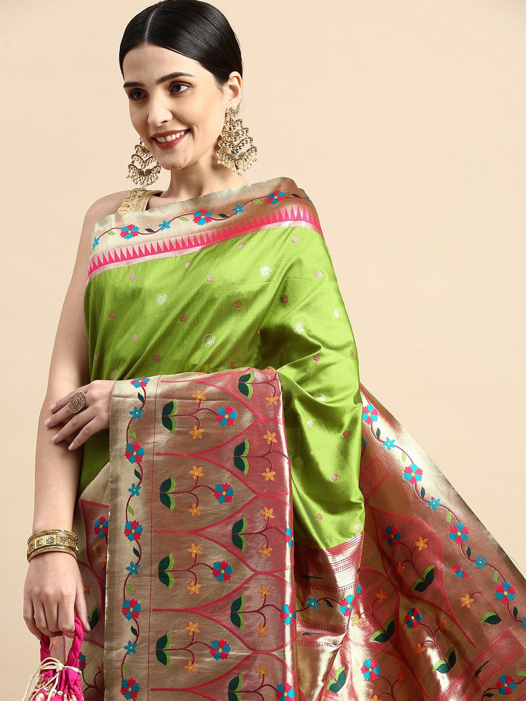 

PATLIPALLU Ethnic Woven Design Zari Banarasi Saree, Olive