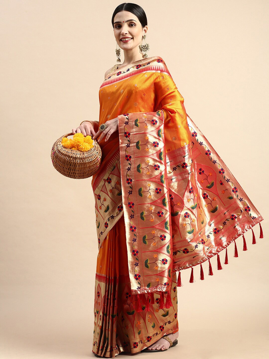 

PATLIPALLU Ethnic Motifs Zari Banarasi Saree, Yellow