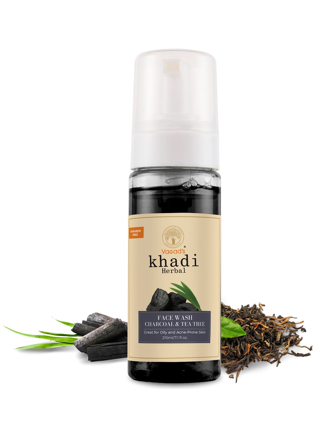 

Vagads Khadi Herbal Charcoal & Tea Tree Foam Face Wash - 210ml, Black