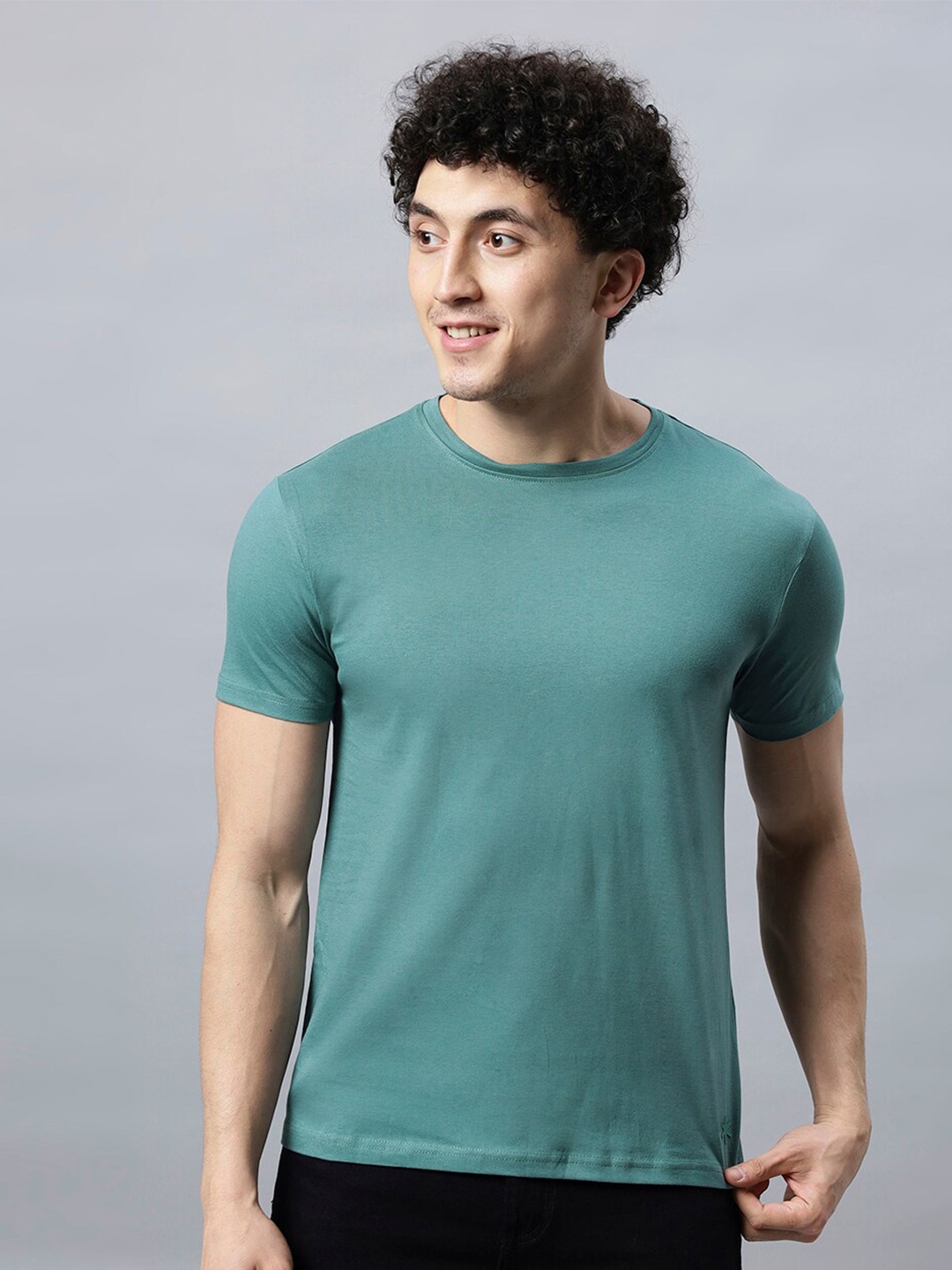 

Asterisk Round Neck Cotton T-Shirt, Teal