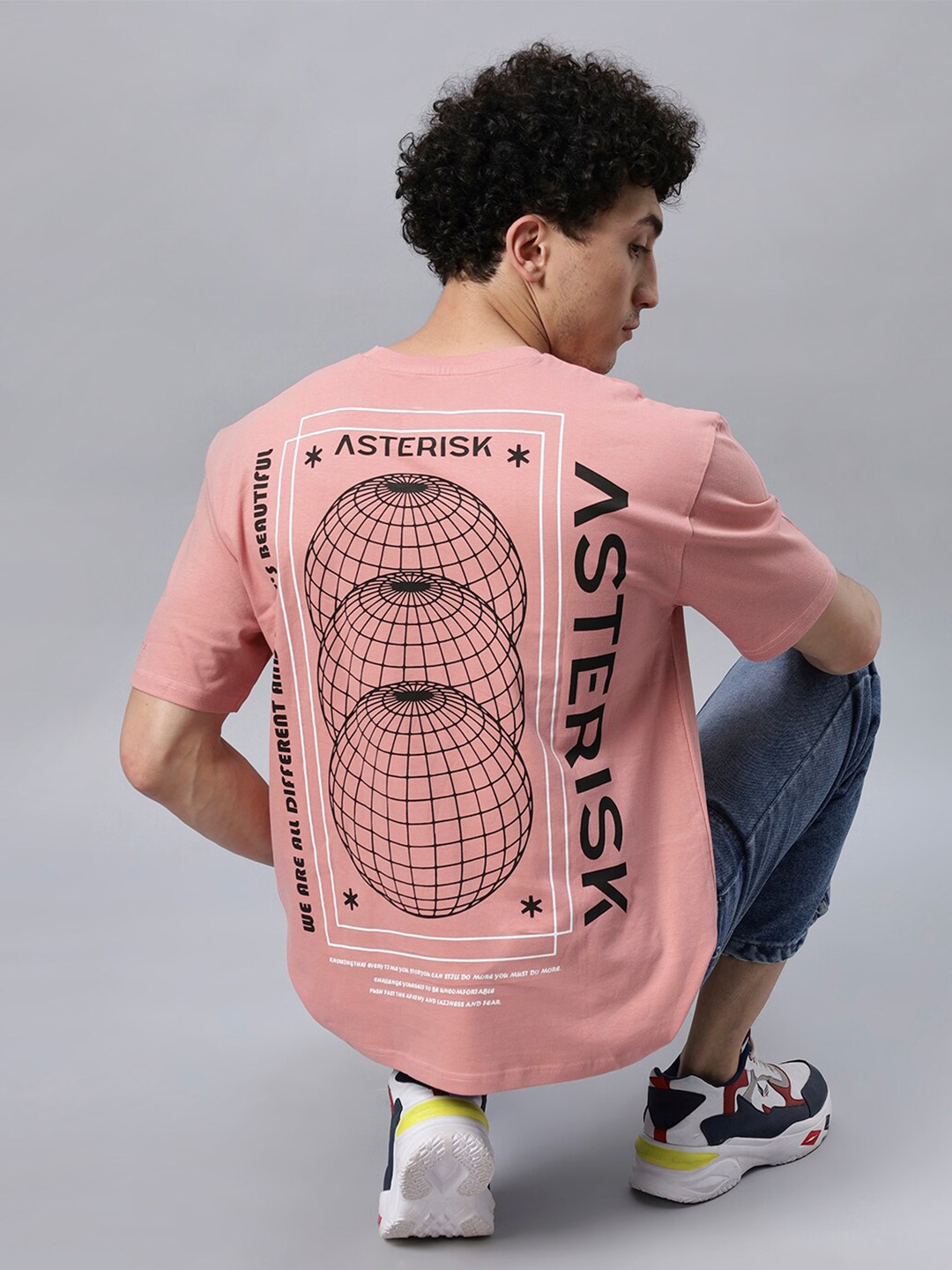 

Asterisk Typography Printed Cotton Short Sleeves Oversized Casual T-shirt, Peach