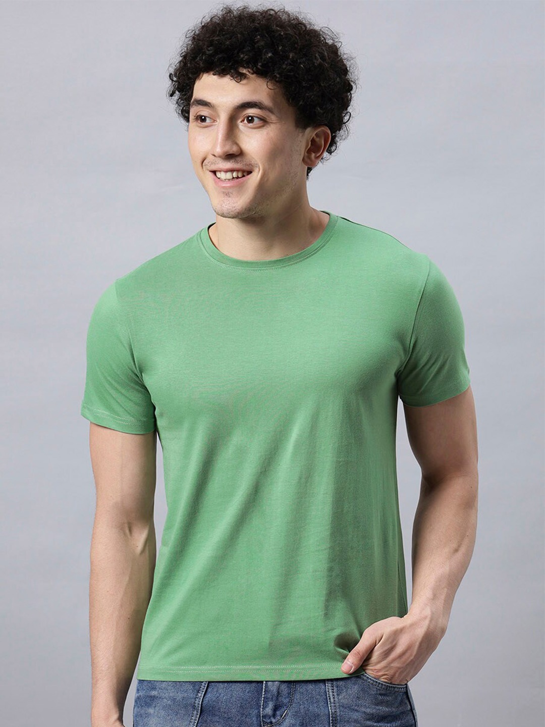 

Asterisk Cotton Round Neck Short Sleeves Pockets Casual T-shirt, Green