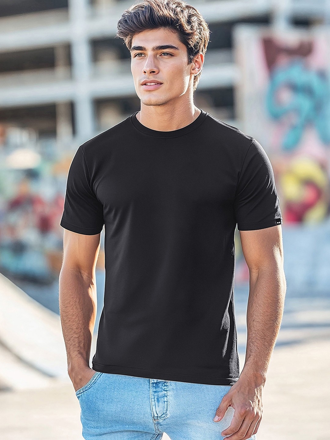 

Bewakoof Short Sleeves Slim Fit Casual T-shirt, Black