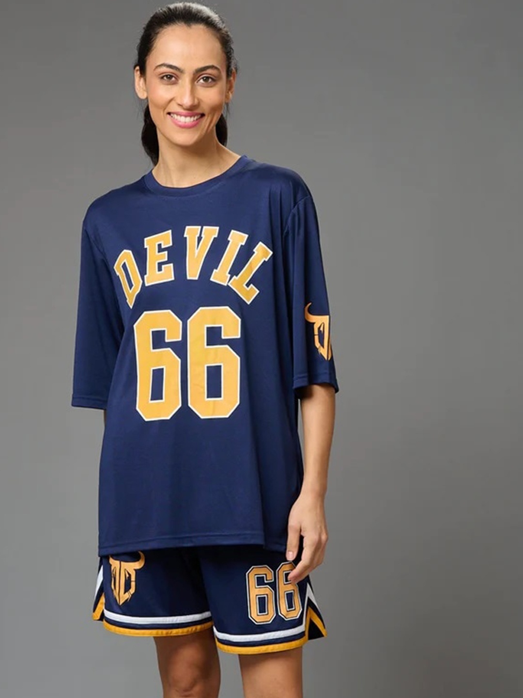 

GO DEVIL Printed Pure Cotton T-Shirt With Short, Blue