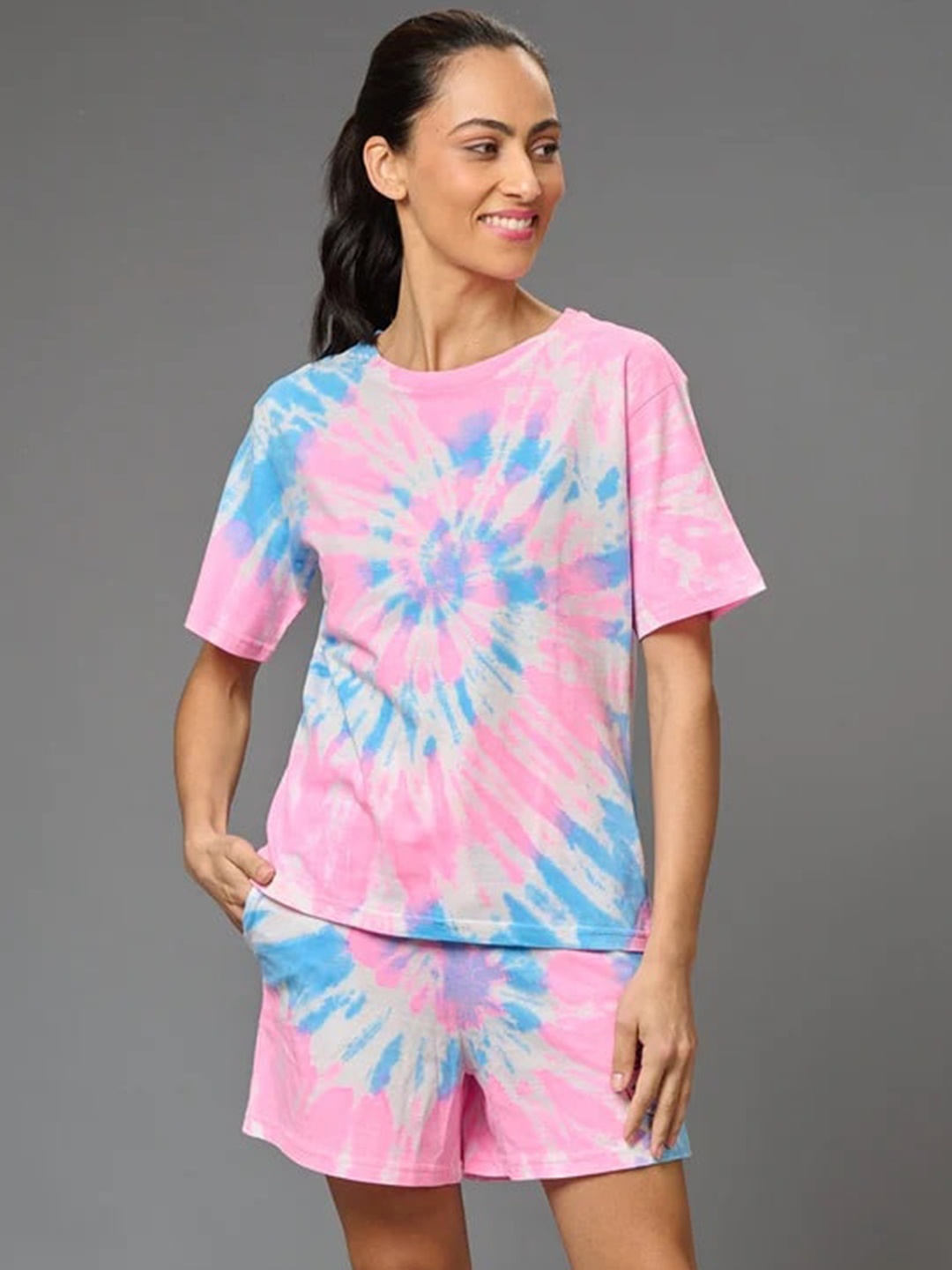 

GO DEVIL Dyed Pure Cotton Top & Shorts, Pink
