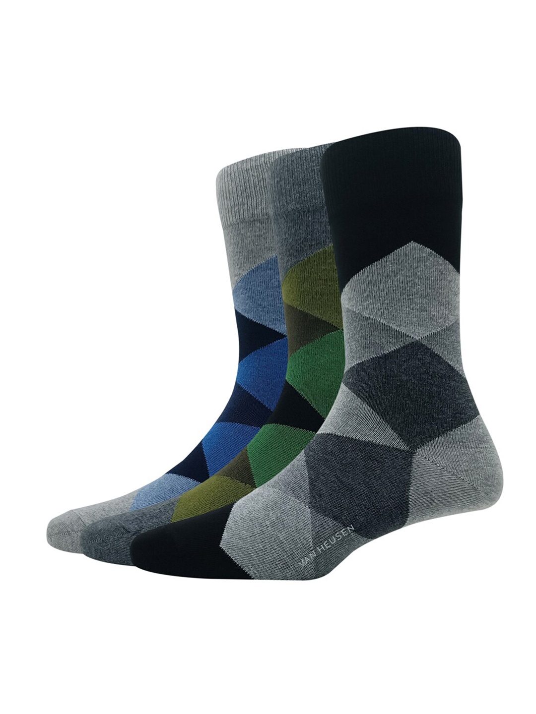 

Van Heusen Men Pack Of 3 Patterned Cotton Calf-Length Socks, Grey melange
