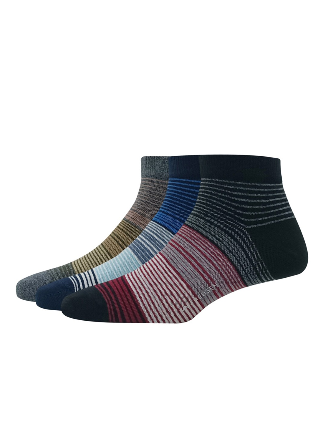 

Van Heusen Men Pack Of 3 Striped Cotton Ankle-Length Socks, Black