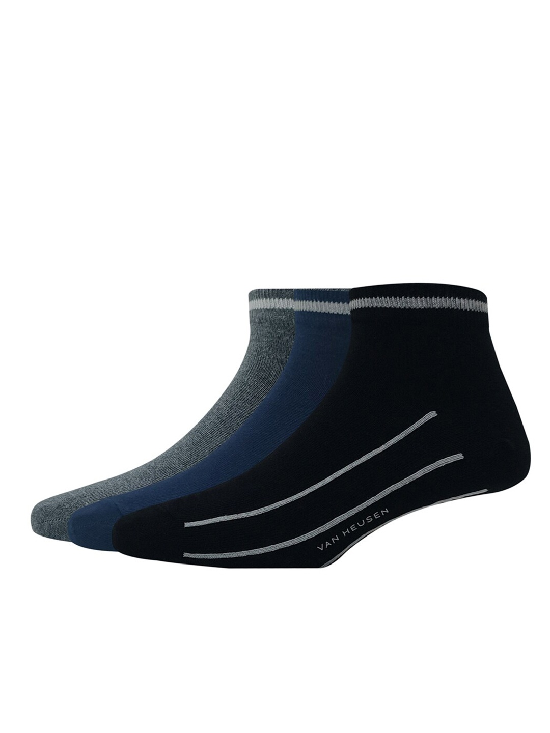 

Van Heusen Men Pack Of 3 Striped Ankle Length Socks, Black