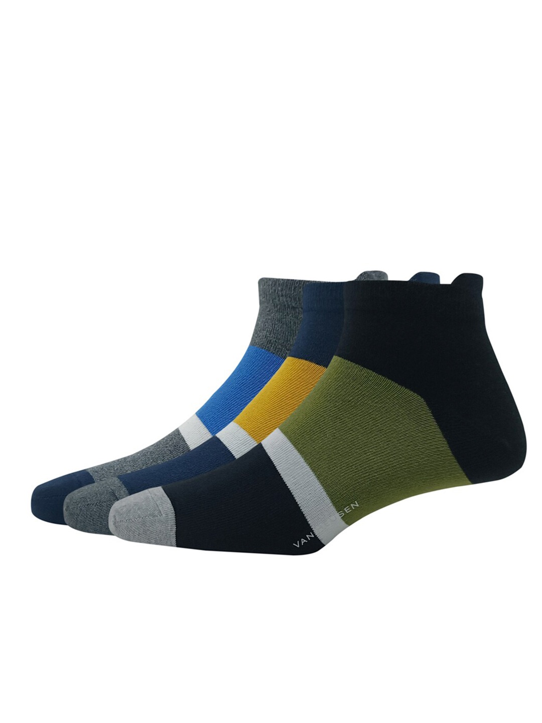 

Van Heusen Men Pack Of 3 Patterned Cotton Ankle-Length Socks, Black
