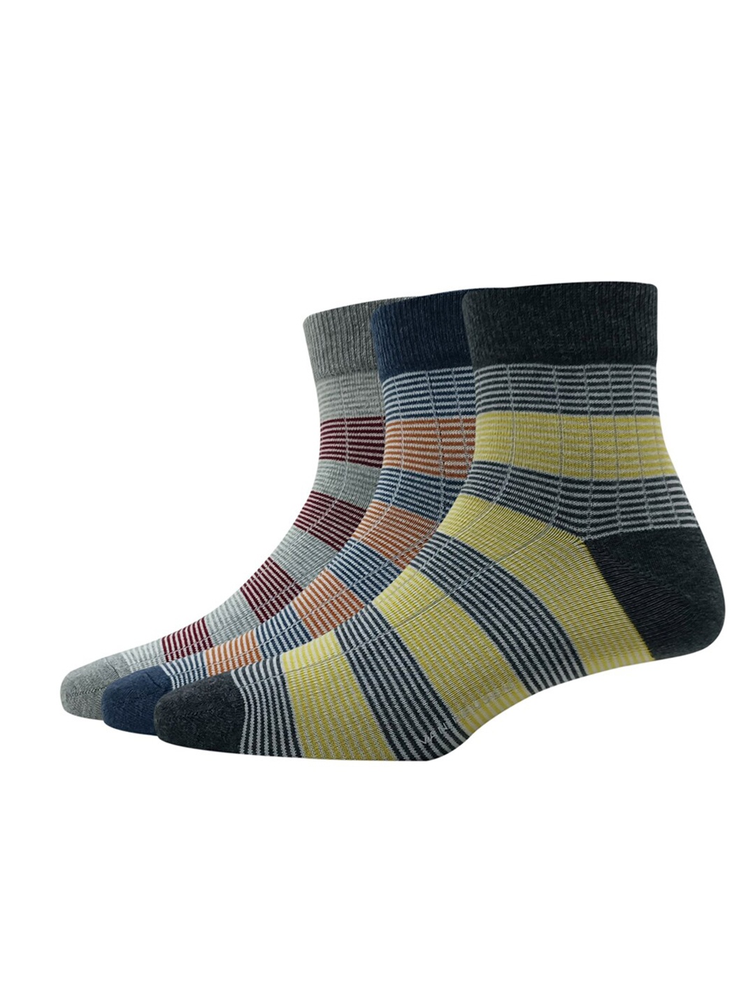 

Van Heusen Men Pack Of 3 Striped Cotton Above Ankle-Length Socks, Grey melange