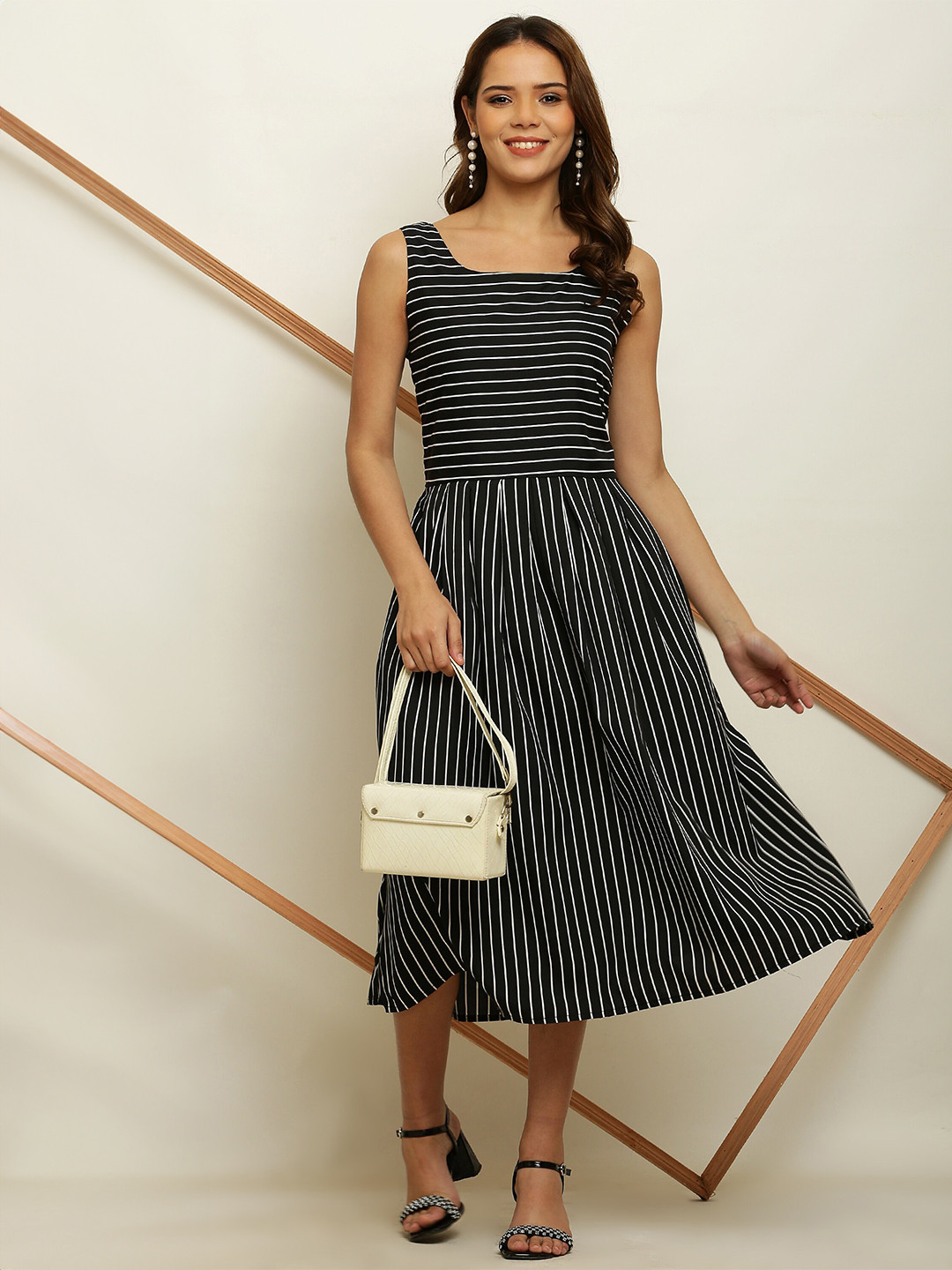 

ADDICTED ATTIRE Striped Crepe Fit & Flare Midi Dress, Blue