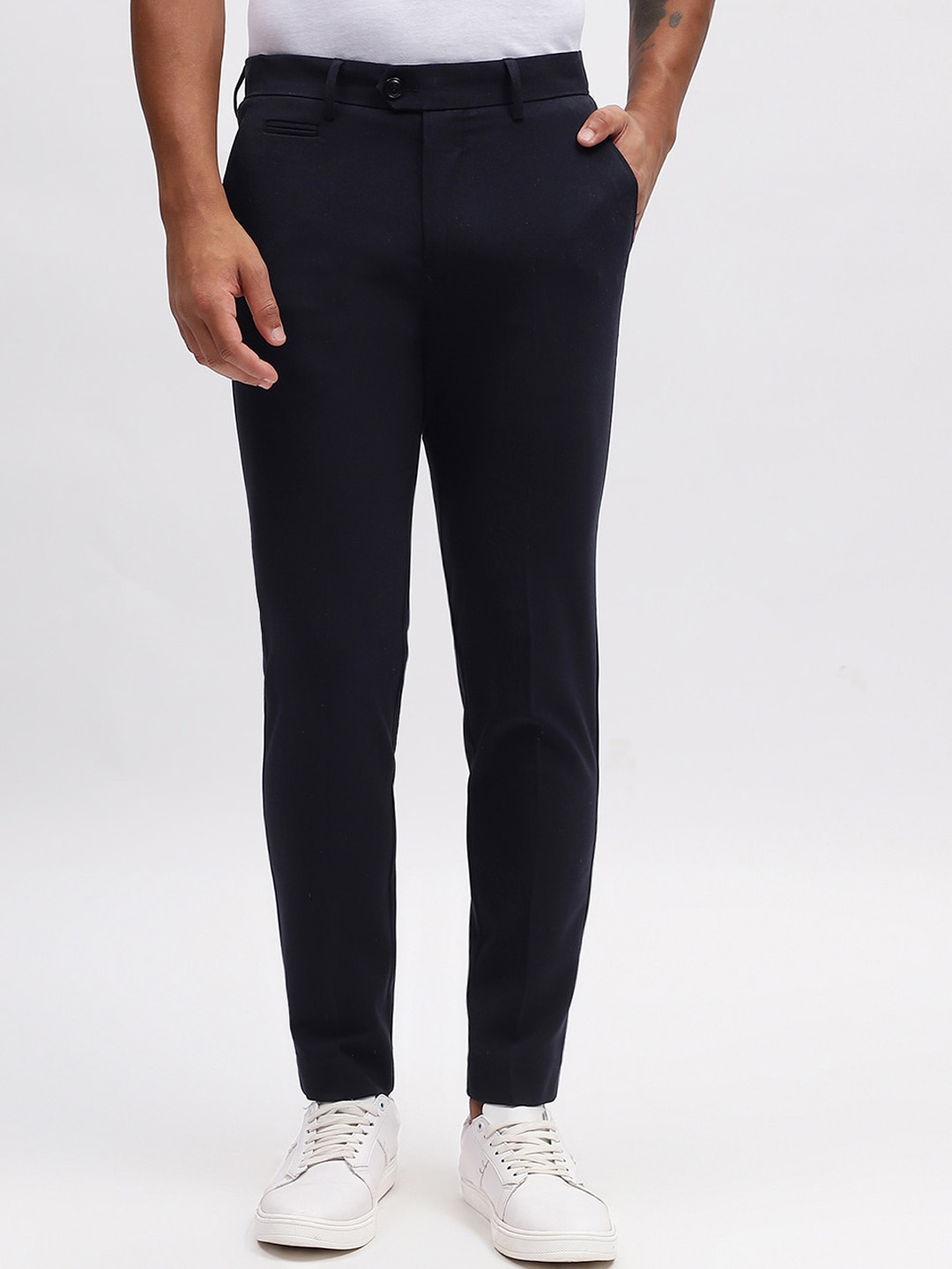 

LINDBERGH Men Slim Fit Mid-Rise Trousers, Navy blue