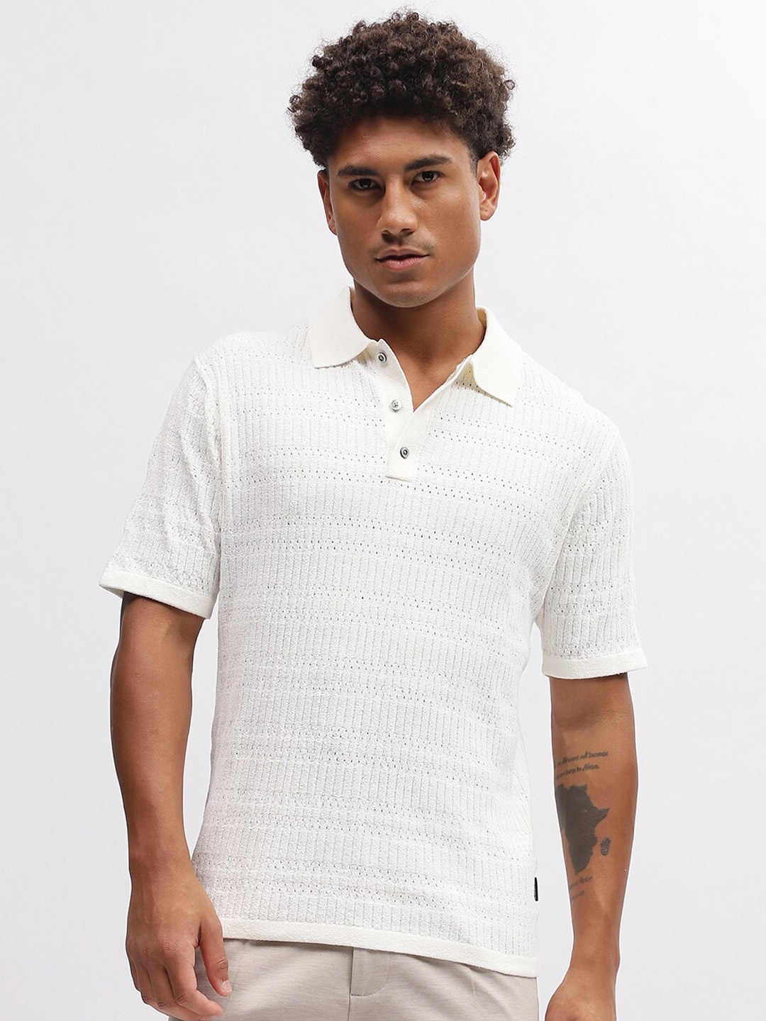 

LINDBERGH Self Design Polo Collar Short Sleeves T-shirt, White