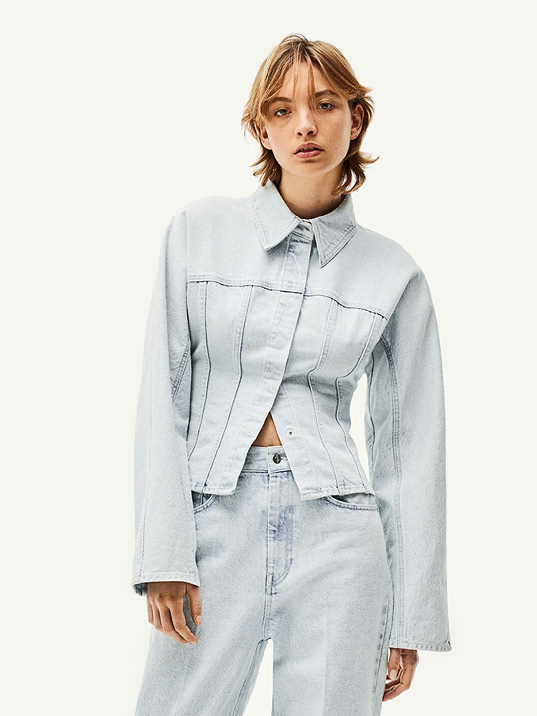 

H&M Women Pure Cotton Denim Shirt, Blue