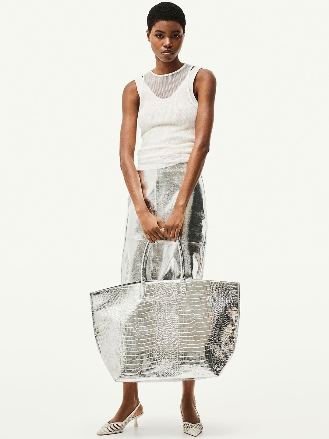 

H&M Coated Skirt, Silver