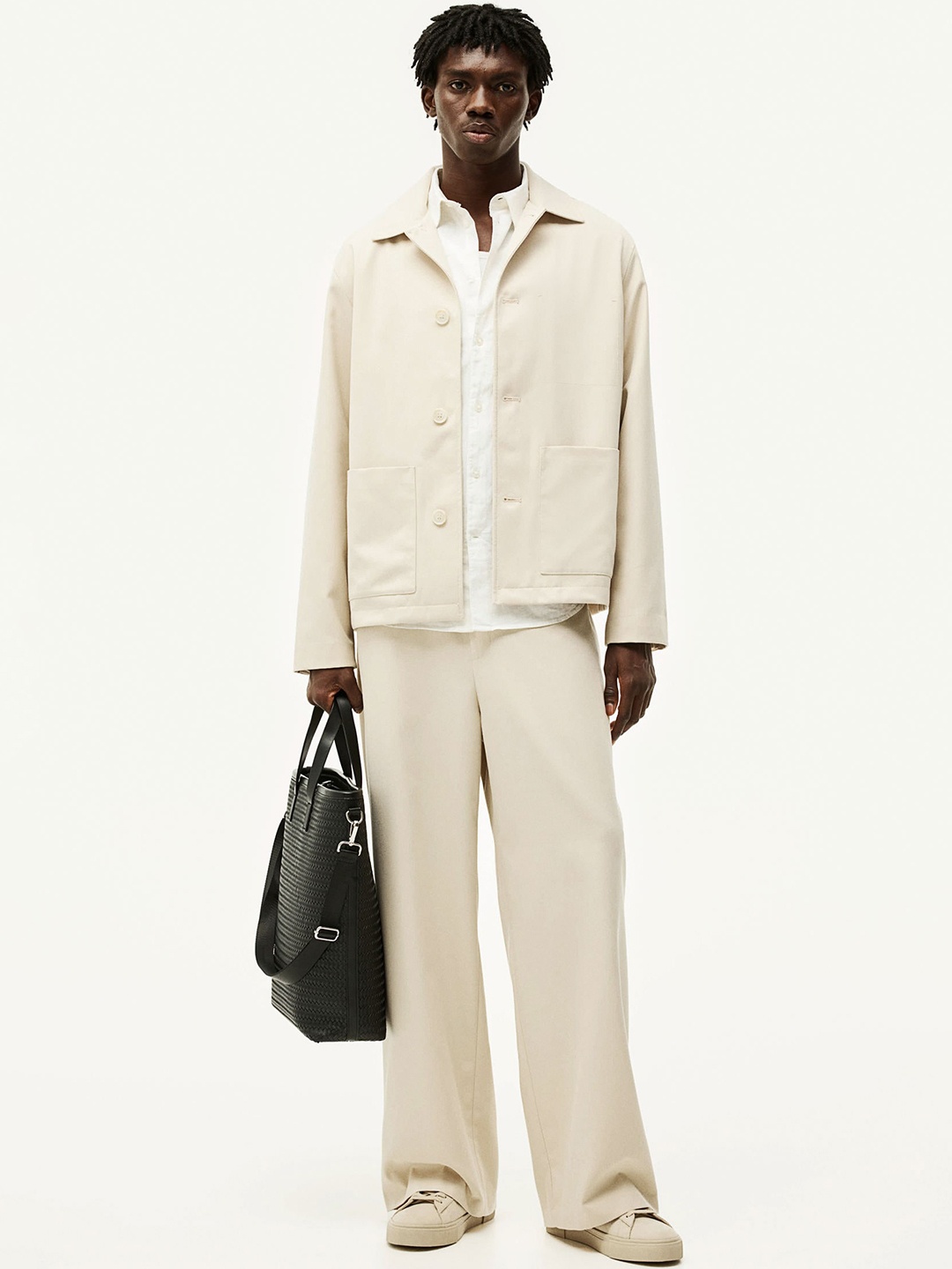 

H&M Men Loose Fit Twill Joggers, Beige
