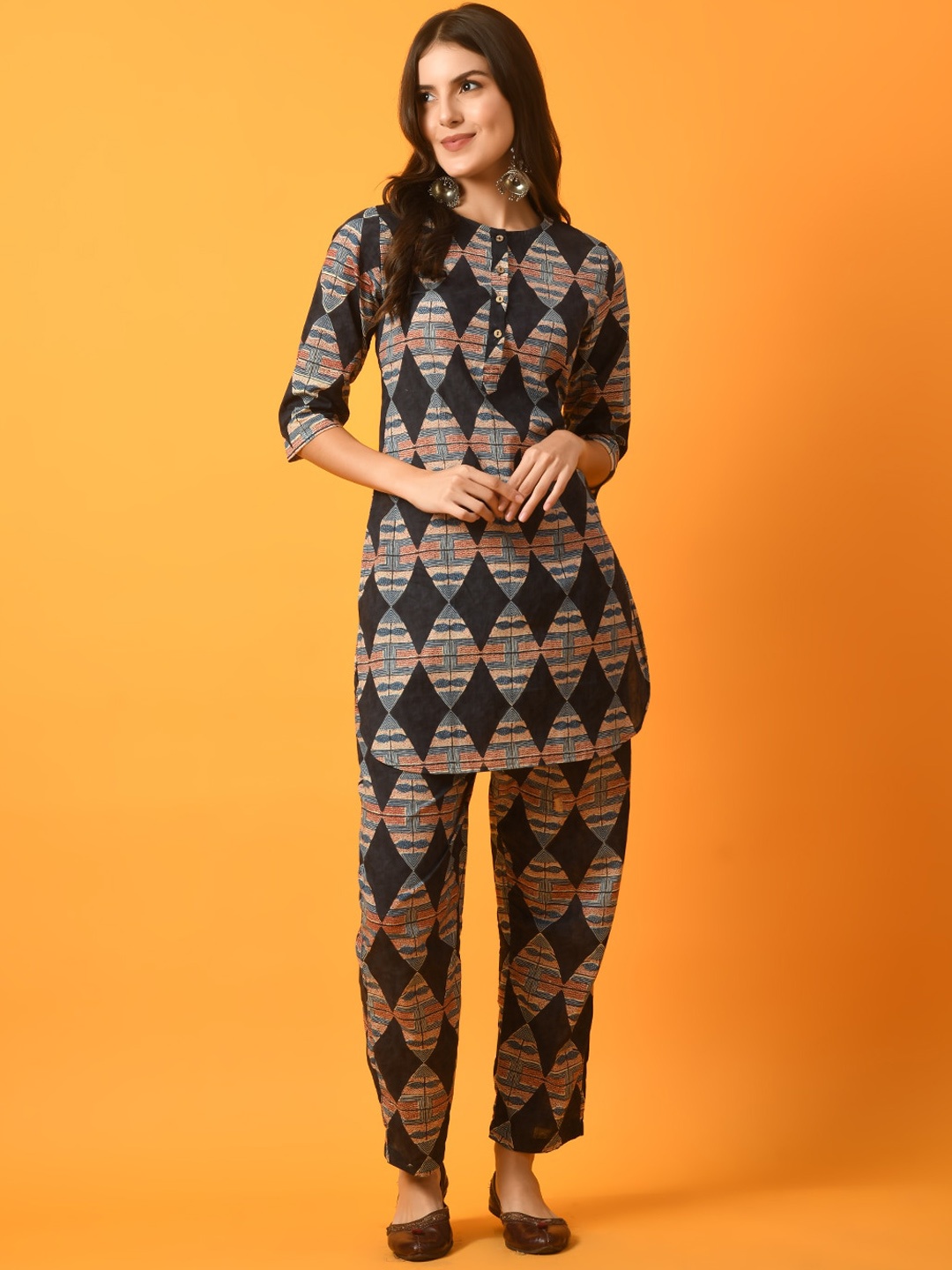 

KALINI Printed Pure Cotton Tunic With Trousers, Black